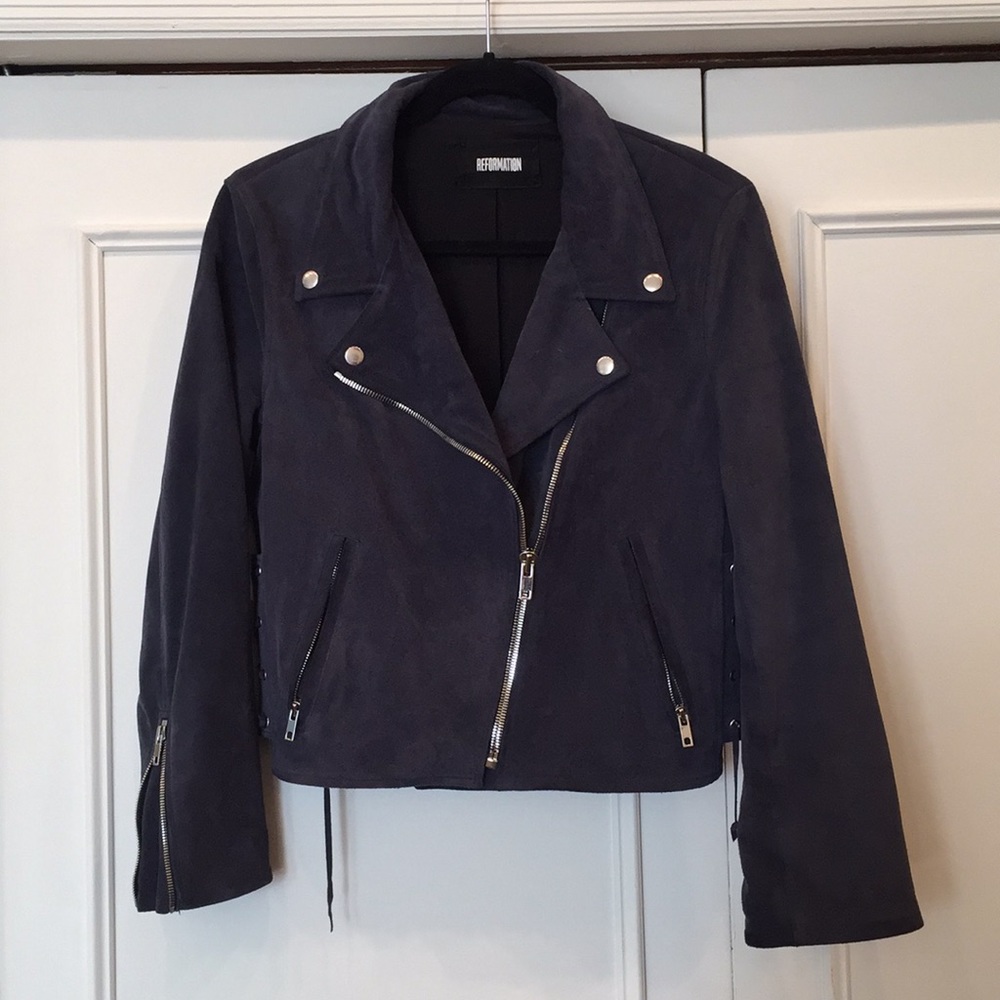 Dark blue Suede Reformation Biker Jacket Small